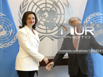 Secretary-General Antonio Guterres meets with Mariana Betsa, Deputy Minister for Foreign Affairs, Ukraine at the United Nations Headquarters... by John Lamparski/NurPhoto