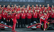 Lewis Hamilton of Great Britain and Scuderia Ferrari takes selfies with his team during pr...