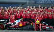 Lewis Hamilton of Great Britain and Scuderia Ferrari looks on during previews ahead of the...
