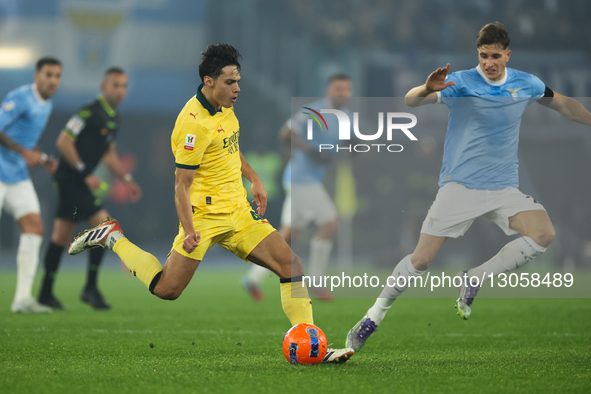 Ardon Jashari of Milan plays during the Coppa Italia soccer match, round of 16, between SS Lazio and AC Milan at Stadio Olimpico in Rome, It... by Ciro De Luca/NurPhoto