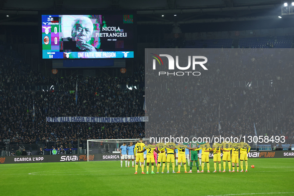 Teams line up to pay tribute to former tennis player Nicola Pietrangeli before the Coppa Italia soccer match round of 16 between SS Lazio an... by Ciro De Luca/NurPhoto
