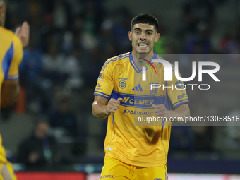 Juan Brunetta #11 of Club Tigres celebrates after scoring a goal during the first leg semifinal match of Liga MX between Club Tigres and Cru... by Eyepix/NurPhoto