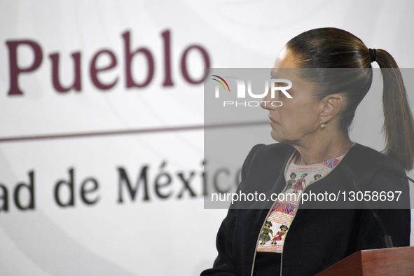 The President of Mexico, Claudia Sheinbaum Pardo, speaks about the progress report on the national railway project during a press conference... by Eyepix/NurPhoto