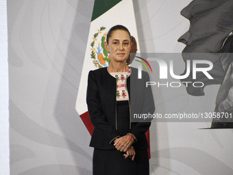 The President of Mexico, Claudia Sheinbaum Pardo, speaks about the progress report on the national railway project during a press conference... by Eyepix/NurPhoto