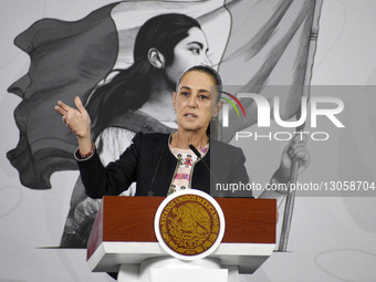 The President of Mexico, Claudia Sheinbaum Pardo, speaks about the progress report on the national railway project during a press conference... by Eyepix/NurPhoto