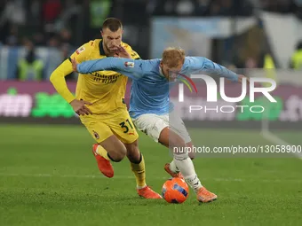 Gustav Isaksen of Lazio and Strahinja Pavlovic of Milan play during the Coppa Italia soccer match, round of 16, between SS Lazio and AC Mila... by Ciro De Luca/NurPhoto