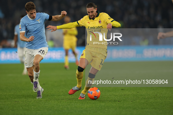 Toma Basic of Lazio and Adrien Rabiot of Milan participate in the Coppa Italia soccer match, round of 16, between SS Lazio and AC Milan at S... by Ciro De Luca/NurPhoto