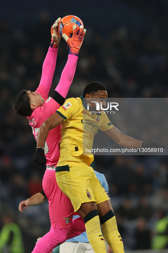 Christos Mandas of Lazio and Christopher Nkunku of Milan participate in the Coppa Italia soccer match, round of 16, between SS Lazio and AC... by Ciro De Luca/NurPhoto