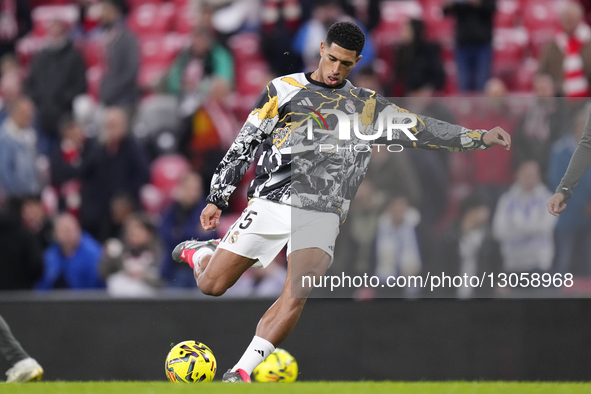 Jude Bellingham central midfield of Real Madrid and England during the warm-up before the La Liga EA Sports match between Athletic Club and... by Jose Breton/NurPhoto