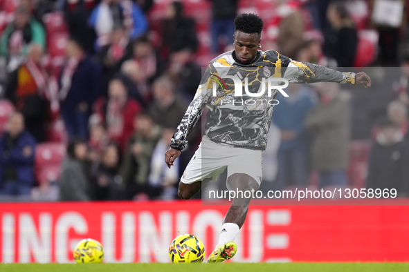Vinicius Junior left winger of Real Madrid and Brazil during the warm-up before the La Liga EA Sports match between Athletic Club and Real M... by Jose Breton/NurPhoto