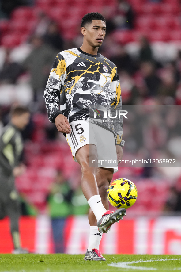 Jude Bellingham central midfield of Real Madrid and England during the warm-up before the La Liga EA Sports match between Athletic Club and... by Jose Breton/NurPhoto