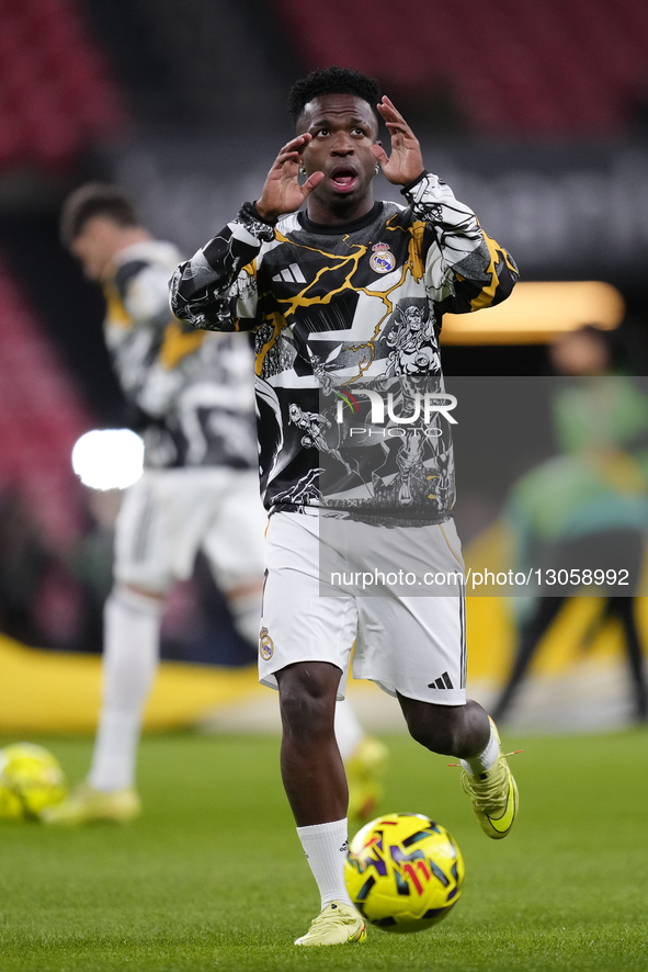 Vinicius Junior left winger of Real Madrid and Brazil during the warm-up before the La Liga EA Sports match between Athletic Club and Real M... by Jose Breton/NurPhoto
