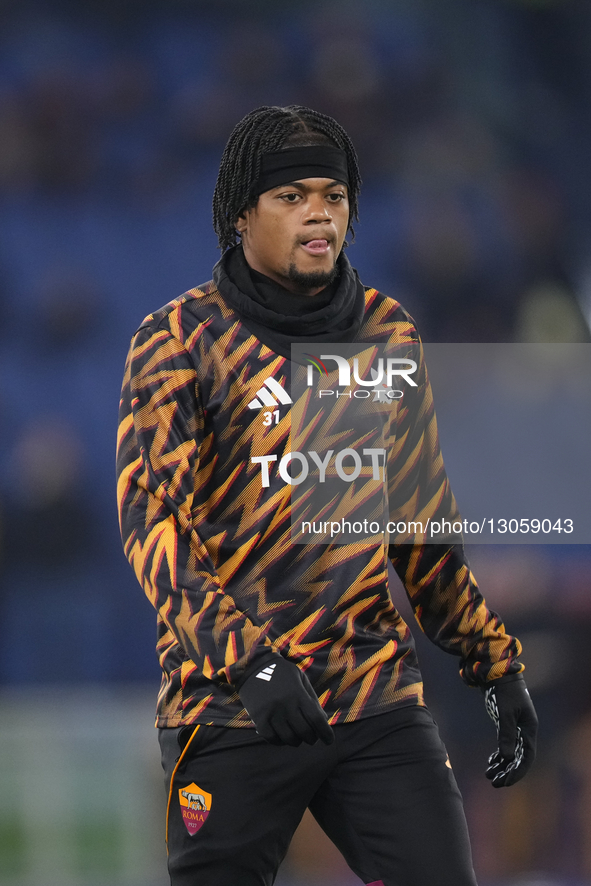 Leon Bailey right winger of Roma and Jamaica during the warm-up before the Serie A match between AS Roma and SSC Napoli at Stadio Olimpico o... by Jose Breton/NurPhoto