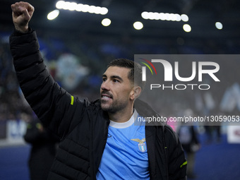 In Rome, Italy, on December 4, 2025, Mattia Zaccagni of S.S. Lazio celebrates the victory of the Coppa Italia round of 16 match between SS L... by Danilo Di Giovanni/NurPhoto