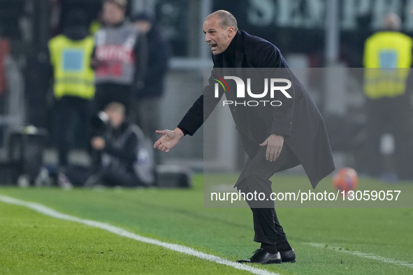 Massimiliano Allegri, head coach of AC Milan, reacts during the Coppa Italia round of 16 match between SS Lazio and AC Milan at Olimpico Sta...