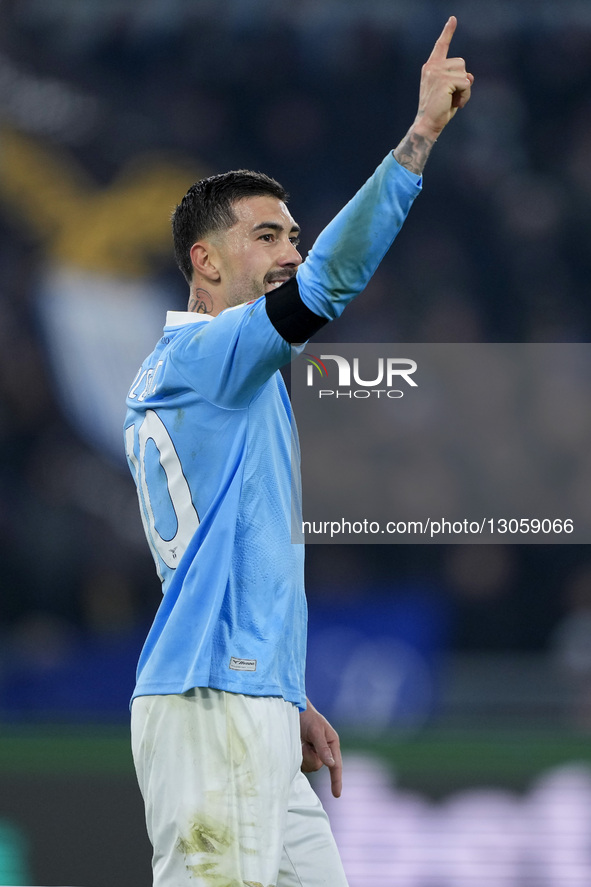 In Rome, Italy, on December 4, 2025, Mattia Zaccagni of S.S. Lazio celebrates after scoring a goal during the Coppa Italia round of 16 match... by Danilo Di Giovanni/NurPhoto