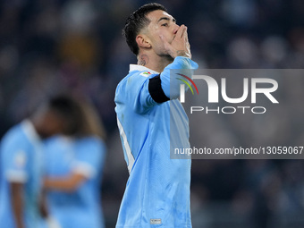 In Rome, Italy, on December 4, 2025, Mattia Zaccagni of S.S. Lazio celebrates after scoring a goal during the Coppa Italia round of 16 match... by Danilo Di Giovanni/NurPhoto