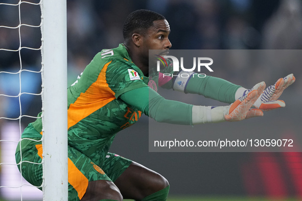 Mike Maignan of AC Milan reacts during the Coppa Italia round of 16 match between SS Lazio and AC Milan at Olimpico Stadium in Rome, Italy,... by Danilo Di Giovanni/NurPhoto