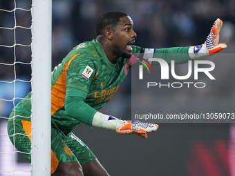 Mike Maignan of AC Milan reacts during the Coppa Italia round of 16 match between SS Lazio and AC Milan at Olimpico Stadium in Rome, Italy,... by Danilo Di Giovanni/NurPhoto