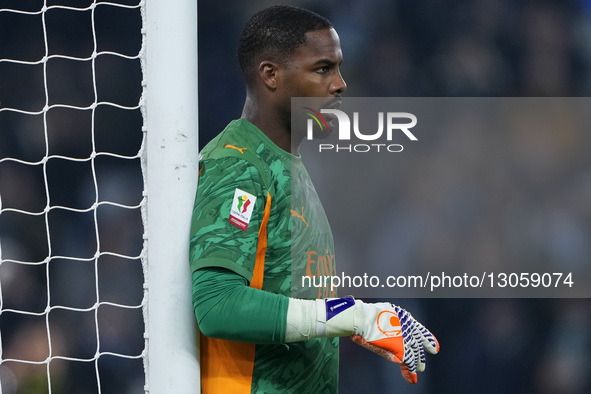 Mike Maignan of AC Milan reacts during the Coppa Italia round of 16 match between SS Lazio and AC Milan at Olimpico Stadium in Rome, Italy,... by Danilo Di Giovanni/NurPhoto