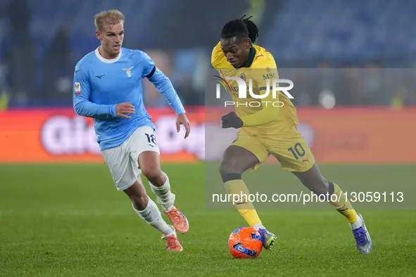 Rafael Leao of AC Milan is in action during the Coppa Italia round of 16 match between SS Lazio and AC Milan at Olimpico Stadium in Rome, It...