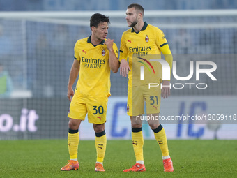 Ardon Jashari of AC Milan talks with his teammate Strahinja Pavlovic of AC Milan during the Coppa Italia round of 16 match between SS Lazio... by Danilo Di Giovanni/NurPhoto