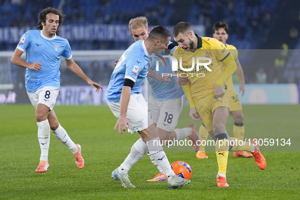 Strahinja Pavlovic of AC Milan competes for the ball with Adam Marusic of S.S. Lazio during the Coppa Italia round of 16 match between SS La... by Danilo Di Giovanni/NurPhoto