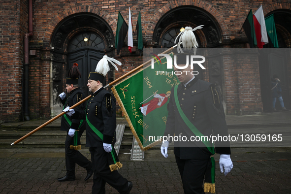 KATOWICE, POLAND – DECEMBER 4:
Members of the mining community and their families leave St. Anne Church after attending the Holy Mass on St.... by Artur Widak/NurPhoto