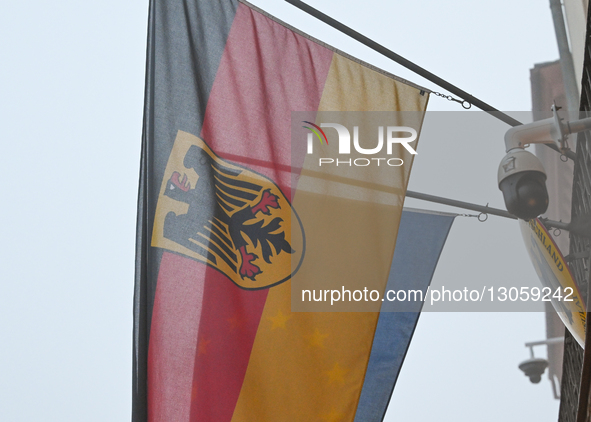 KRAKOW, POLAND - DECEMBER 4:
A German flag flies outside the German Consulate amid dense afternoon fog in Krakow, Poland, on December 4, 202... by Artur Widak/NurPhoto