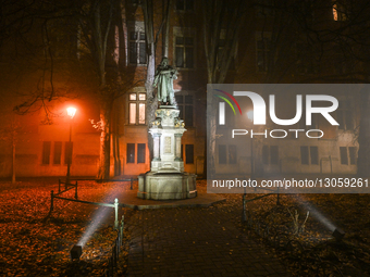 KRAKOW, POLAND – DECEMBER 4:
A view of the Nicolaus Copernicus statue in Krakow, Poland, on December 4, 2025.  by Artur Widak/NurPhoto