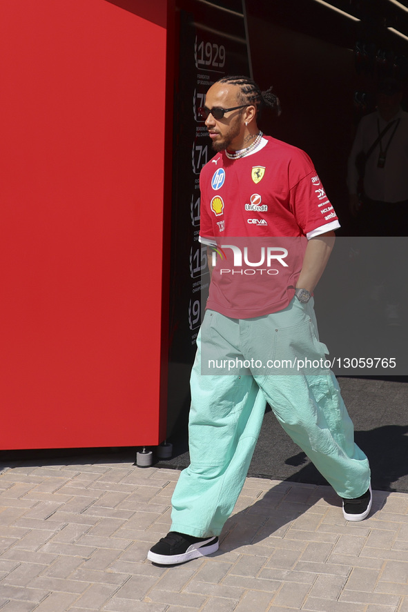 Lewis Hamilton of the United Kingdom in the paddock, the F1 racing driver of Ferrari Formula One team in Yas Marina Circuit ahead of the 202... by Nicolas Economou/NurPhoto