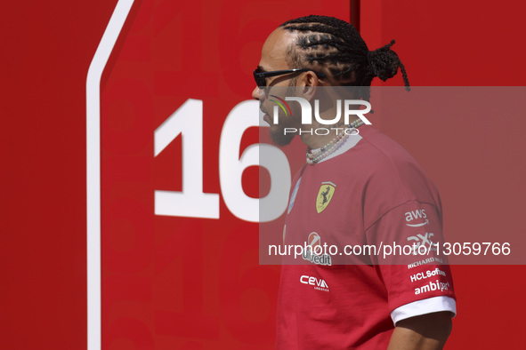 Lewis Hamilton of the United Kingdom in the paddock, the F1 racing driver of Ferrari Formula One team in Yas Marina Circuit ahead of the 202... by Nicolas Economou/NurPhoto