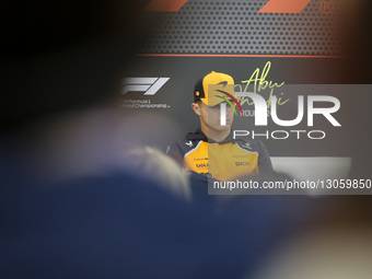Lando Norris of the United Kingdom in the during a press conference event, the F1 racing driver of McLaren Formula One team in Yas Marina Ci... by Nicolas Economou/NurPhoto