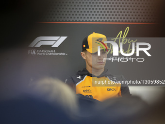 Lando Norris of the United Kingdom in the during a press conference event, the F1 racing driver of McLaren Formula One team in Yas Marina Ci... by Nicolas Economou/NurPhoto