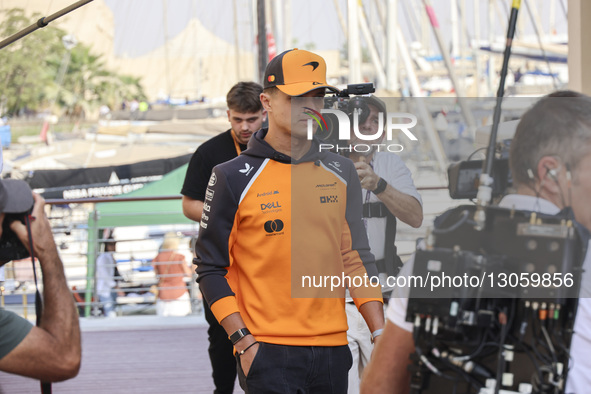 Lando Norris of the United Kingdom in the paddock walking before the press conference, the F1 racing driver of McLaren Formula One team in Y... by Nicolas Economou/NurPhoto