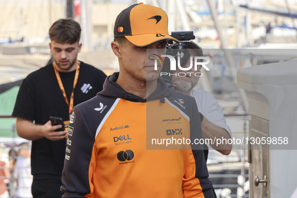 Lando Norris of the United Kingdom in the paddock walking before the press conference, the F1 racing driver of McLaren Formula One team in Y... by Nicolas Economou/NurPhoto