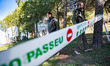 Rural agents mark off a road with tape and signs due to African swine fever in Barbera del...