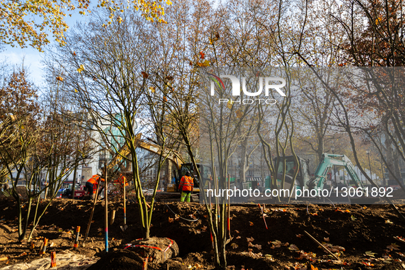 A view of Place Colonel Fabien undergoes construction to become an urban forest in Paris, France, on December 5, 2025.  by Telmo Pinto/NurPhoto