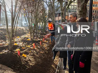 The Mayor of Paris, Anne Hidalgo, is seen during the launch of the new tree planting season in the new urban forest at Place du Colonel Fabi... by Telmo Pinto/NurPhoto