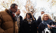 The Mayor of Paris, Anne Hidalgo, stands next to Alexandra Cordebard, mayor of the 10th ar...