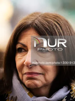 The Mayor of Paris, Anne Hidalgo, is seen during the launch of the new tree planting season in the new urban forest at Place du Colonel Fabi... by Telmo Pinto/NurPhoto