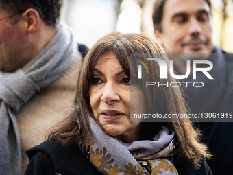 The Mayor of Paris, Anne Hidalgo, is seen during the launch of the new tree planting season in the new urban forest at Place du Colonel Fabi... by Telmo Pinto/NurPhoto
