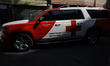 View of Mexican Red Cross vehicles during International Volunteer Day in Mexico City, Mexi...