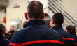 Firefighters at the Oullins Pierre-Benite fire station during the visit of Minister Marina...