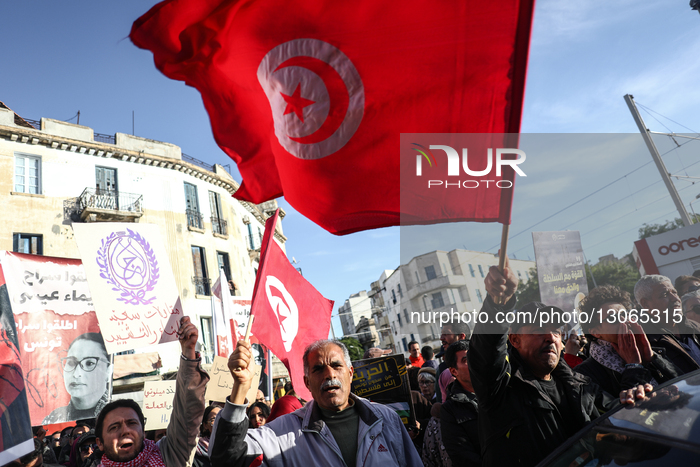 ''Opposition Is Not A Crime'' Protest Against Tunisia's Growing Crackdown In Tunis