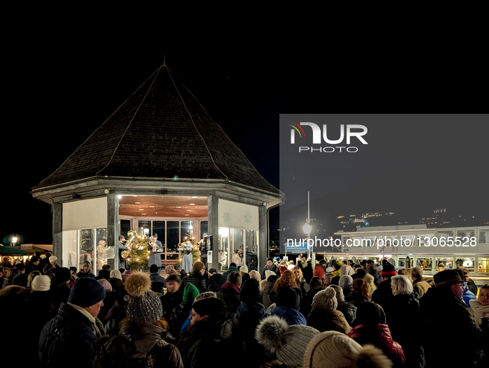 Christmas Market Shuttle Boat Service On Bavarian Alpine Lake Tegernsee