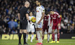 Dominic Calvert-Lewin #9 of Leeds United F.C. discusses with the referee during the Premie...