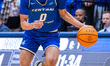 Elijah Parker of the Central Connecticut State Blue Devils drives the ball during an NCAA...