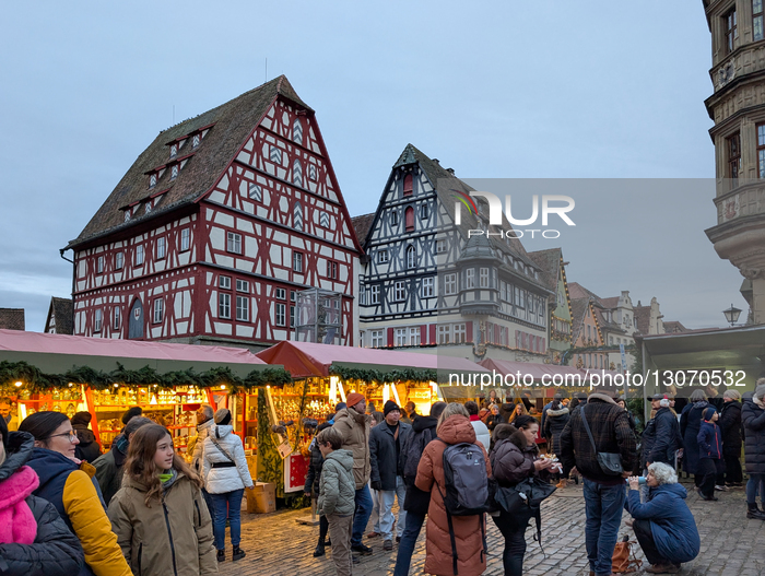 Christmas Atmosphere And Christmas Market In The Medieval Bavarian Town Rothenburg Ob Der Tauber