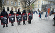 Members of the "Loud Vegans" activist group are seen during a rally in Warsaw, Poland on &...